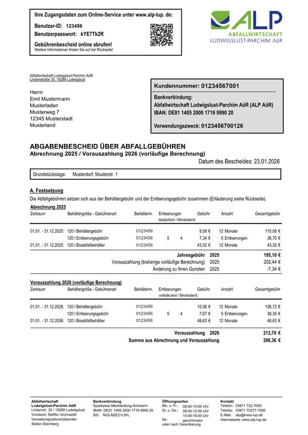 Bild vergr&ouml;&szlig;ern: Musterbescheid Internet 2026