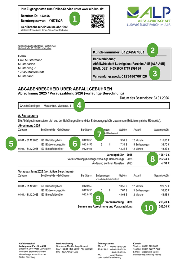 Bild vergr&ouml;&szlig;ern: Musterbescheid Seite 1